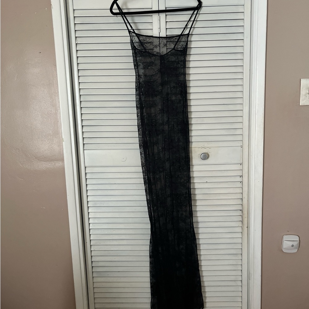 SKIMS Black Ultra Fine Lace Long Dress